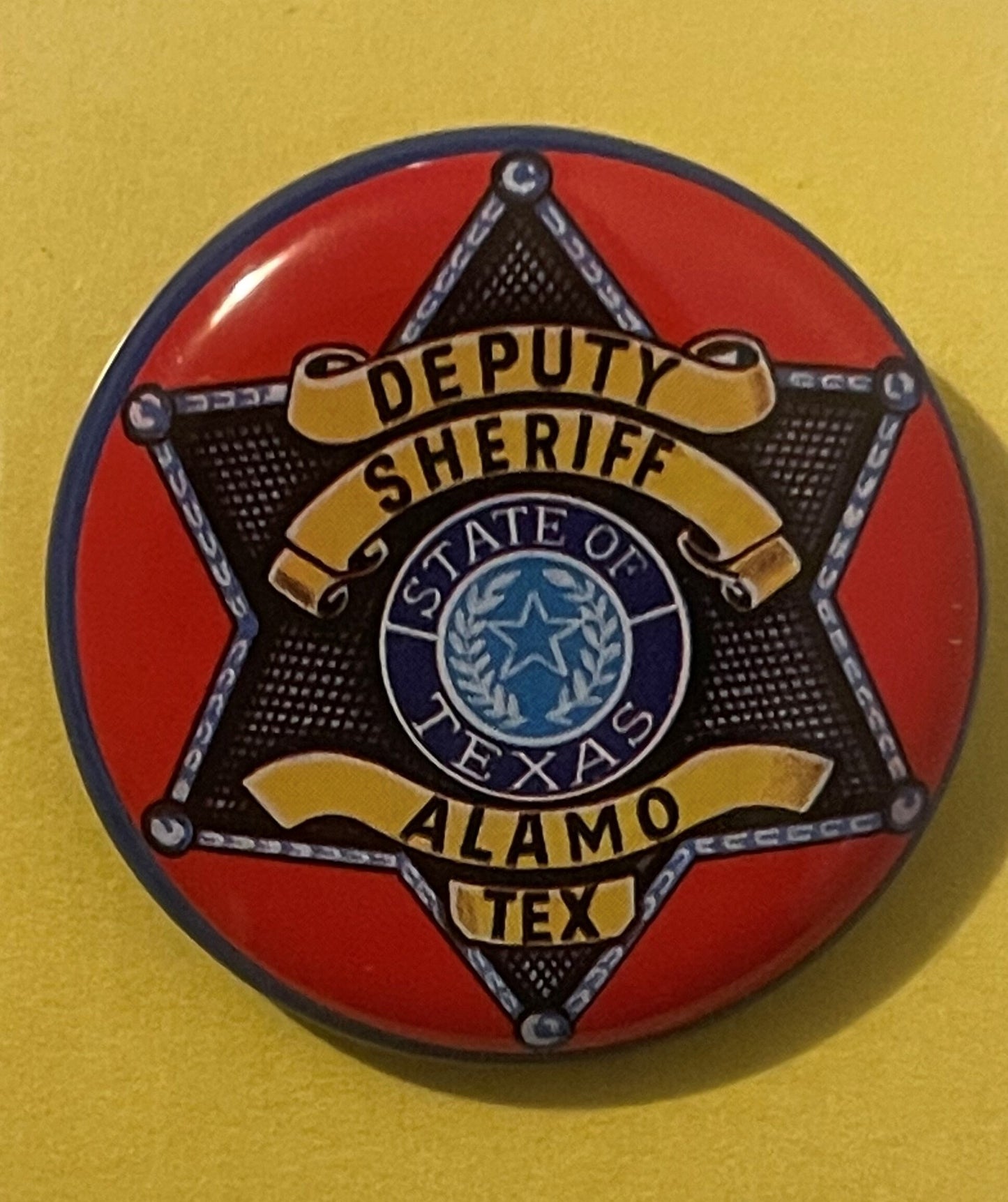 Vintage Tin Litho Deputy Sheriff Badge 🌟 Special Police Toy Pin Alamo Texas Made in Japan 1950s