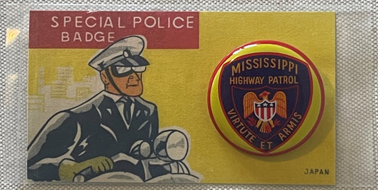 Vintage 1950s Mississippi Highway Patrol Tin Litho Toy Police Badge 🚔 NOS on Special Police Card Made in Japan