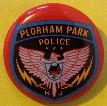 Vintage Plorham Park NJ Police 🚔 Tin Litho Special Police Badge Pin Error Misprint New Old Stock Made in Japan