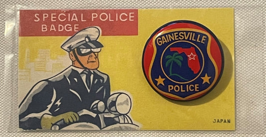 Vintage 1950s Gainesville Police 🚔 Special Tin Lithography Badge NOS Original Card Japan Novelty Pin