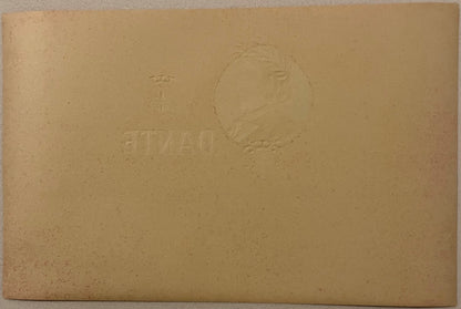 Tan cardstock with embossed portrait in oval frame and text reading "DANTE" and "SULZBERGER-OPPENHEI", photographed flat on t