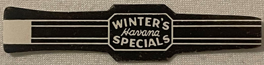 Antique cigar band lithograph with black and white striped design and central octagonal label reading "Winter's Havana Specia