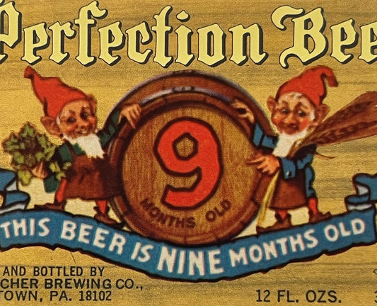 Vintage 1960s Perfection Beer Label 🍺 Horlacher Brewing Co Allentown PA NOS Gnome Breweriana American Made