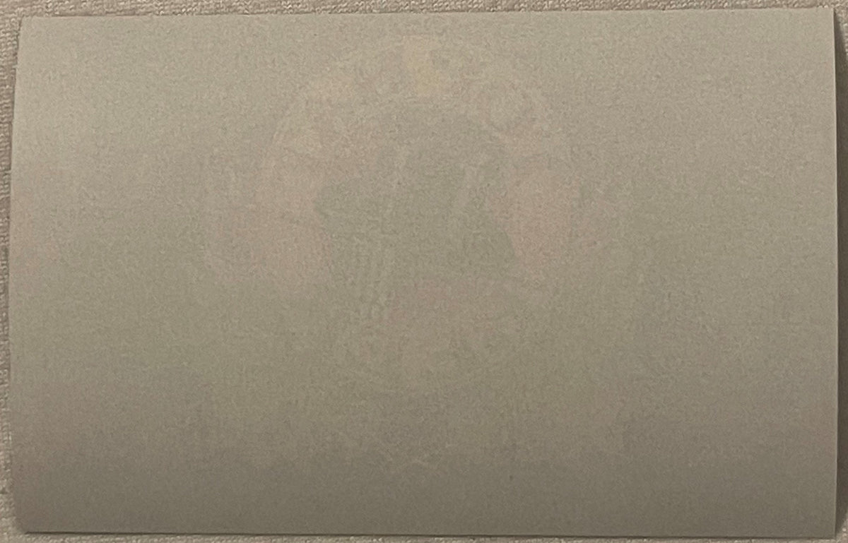 The reverse of the label: plain unprinted paper, with the front's ink faintly showing through the sheet.