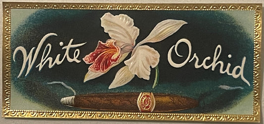 Antique White Orchid Cigar Box Label 🚬 Embossed Gold Border, Golden's Bonneauville PA Chromolithograph Tobacco Advertising