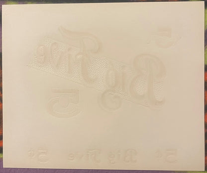 Cream-colored embossed cigar label featuring ornate decorative lettering and dotted texture patterns on aged paper.