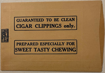 Vintage kraft cardboard box with black-printed text reading "Guaranteed to be clean cigar clippings only"