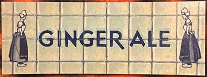 Vintage Wharton Ginger Ale label featuring beige tiles with "GINGER ALE" text and illustrated women in period dress on left a