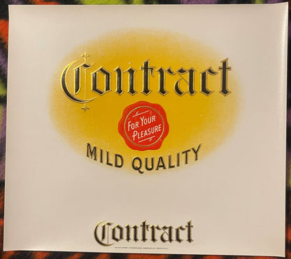 Vintage Contract cigar label with gold-embossed Gothic lettering, red wax seal, and yellow gradient background, printed on cr