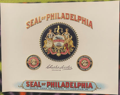 Antique Seal of Philadelphia Cigar Label 🏛️ Seider Cigar Co PA 1900s NOS Dual Seal