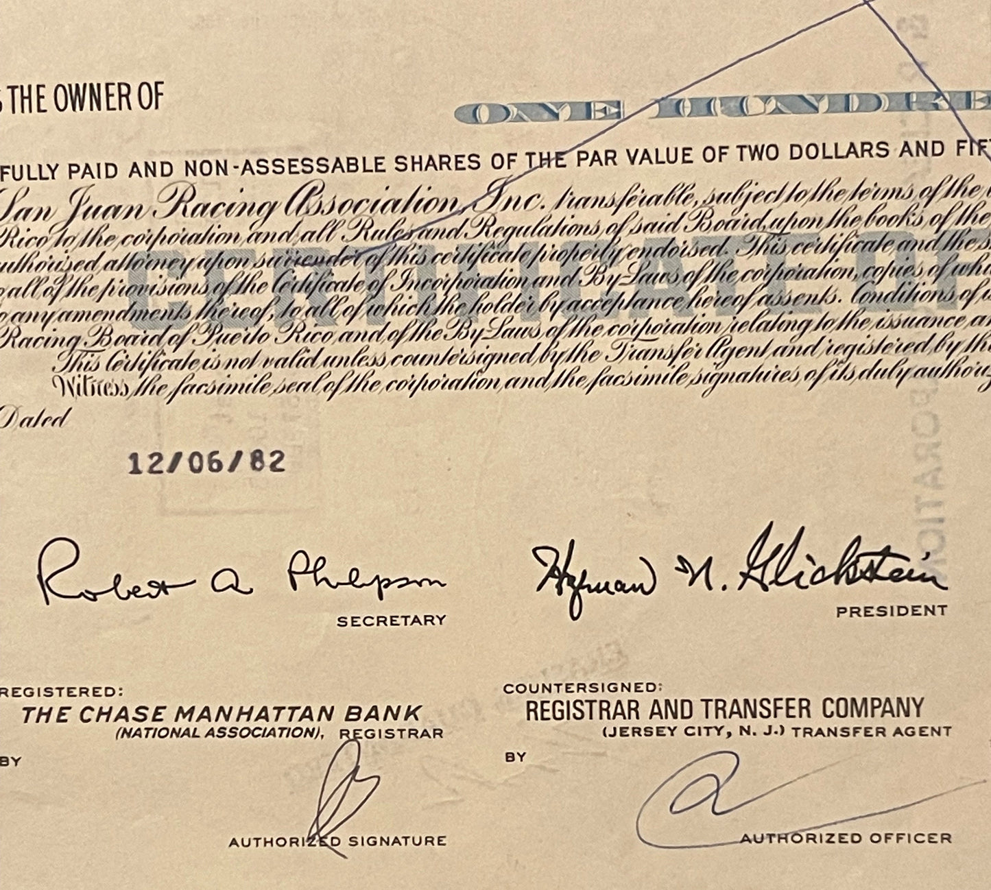 Vintage stock certificate for San Juan Racing Association Inc.