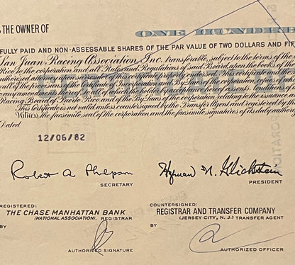 Vintage stock certificate for San Juan Racing Association Inc.