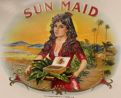 Antique Sun-Maid Embossed Cigar Label – W. C. Frutiger & Co. Red Lion PA