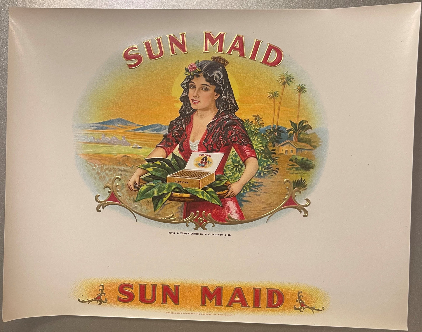 Antique Sun-Maid Embossed Cigar Label – W. C. Frutiger & Co. Red Lion PA
