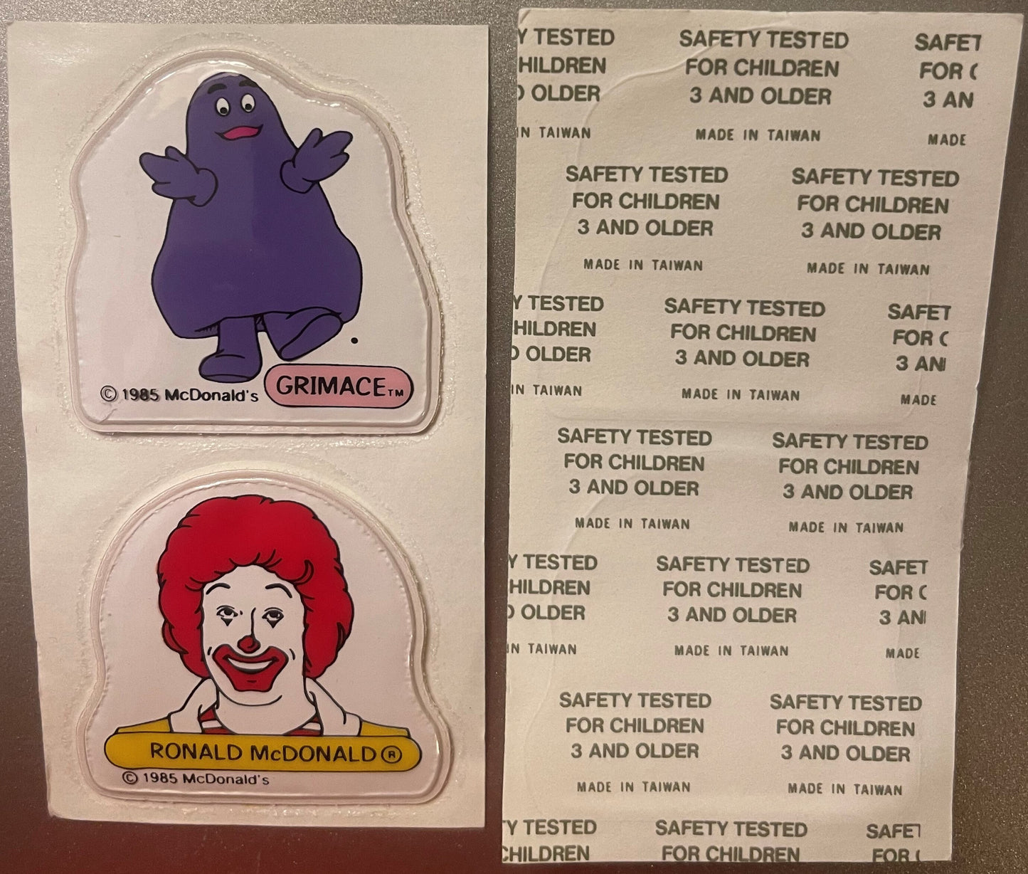 Vintage 1985 McDonald's Ronald & Grimace Puffy Stickers 🍟 McDonaldland Set