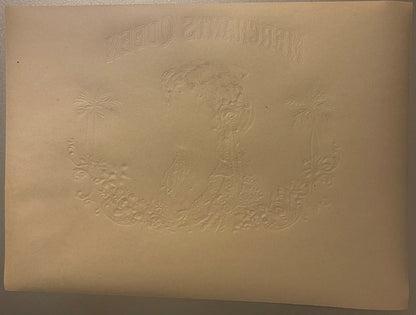 Embossed cream-colored cigar label featuring a woman's portrait, palm trees, and ornamental scrollwork, with reversed text at