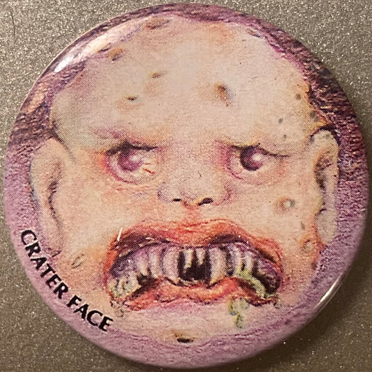 Vintage 1980s Crater Face Gross-Out Monster Pin 📌 Cratered Grimace Pinback Button, Weird Retro Collectible