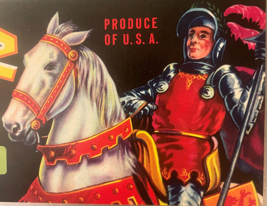 Vintage Ivanhoe Brand Fancy California Fruits Crate Label 🍎 Ivanhoe CA, Knight in Armor on White Horse Art