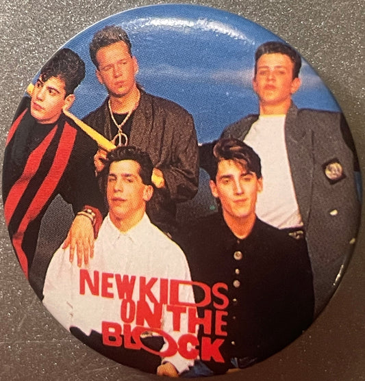 Vintage New Kids on the Block Pinback Button - NKOTB Band Photo Pin, Button-Up Troy MI, 80s Boy Band Memorabilia 📌