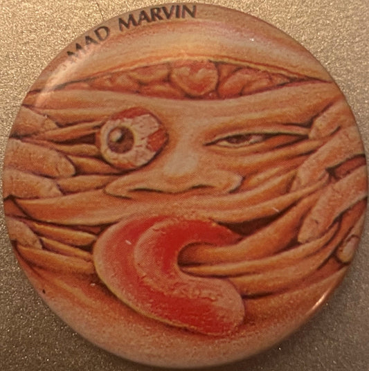 Vintage 1980s Mad Marvin Gross-Out Monster Pin 🥃 Bulging Eyeball Pinback Button, Weird Retro Collectible