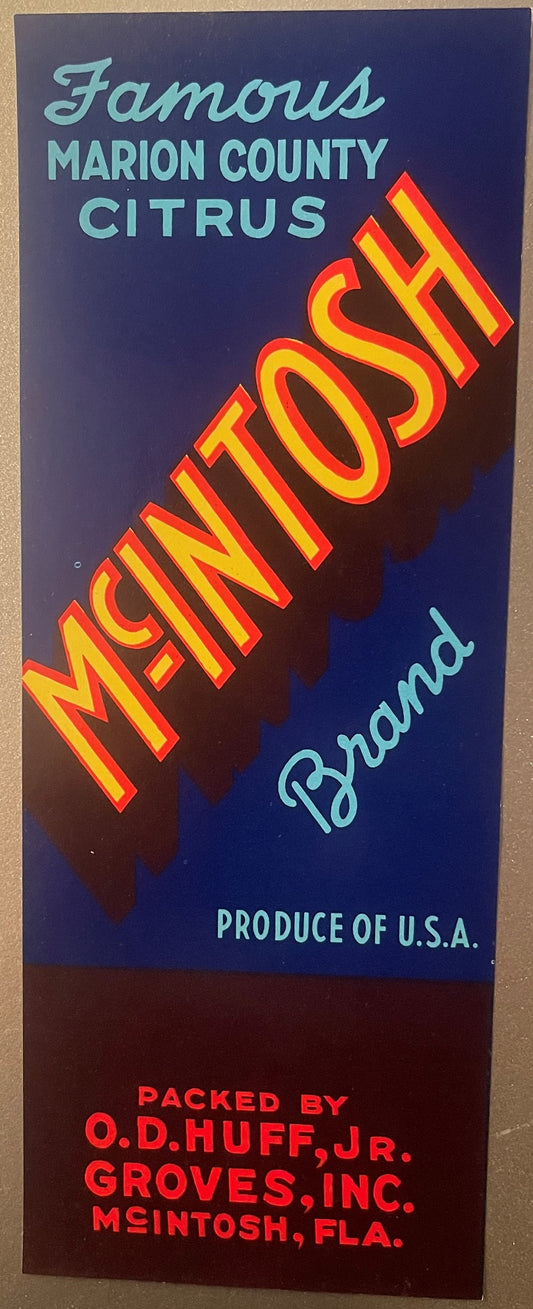 Vintage McIntosh crate label bringing Florida nostalgia to your collection