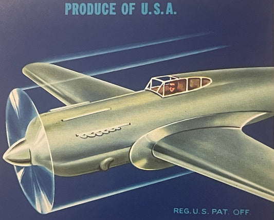 Vintage Pursuit Brand Crate Label 🍎 Exeter Fruit Association California, Propeller Fighter Plane, Unused NOS