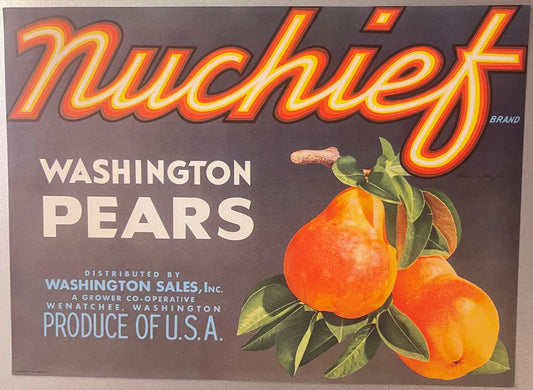 Vintage 1940s Pears Crate Label from Washington
