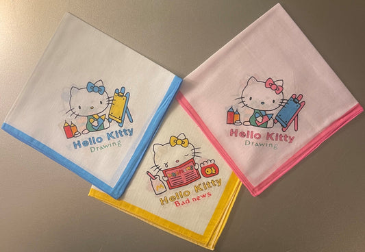Vintage 1980s Hello Kitty Cotton Napkin Set 🎀 Pink Blue Yellow Sanrio NOS