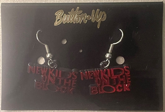Vintage 1990s NKOTB Red Logo Dangle Earrings 🎤 New Kids on the Block Boston Boy Band