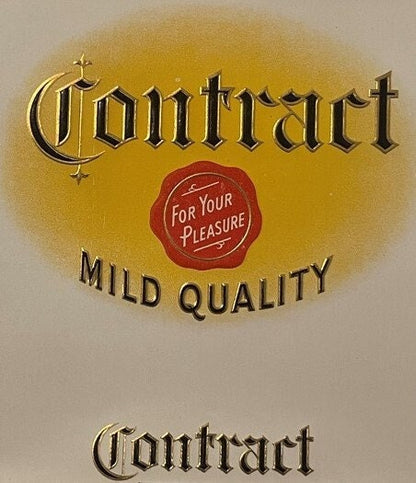 Vintage Contract cigar label with gold-embossed Gothic lettering, red wax seal, and "For Your Pleasure Mild Quality" text on 
