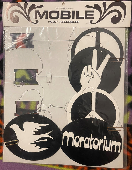 Vintage NOS Vietnam War Moratorium Peace Mobile - Dove Peace Ornament Victory Hand, Sealed Anti-War Movement Cardstock Hanging Decor 1969-19 🍺