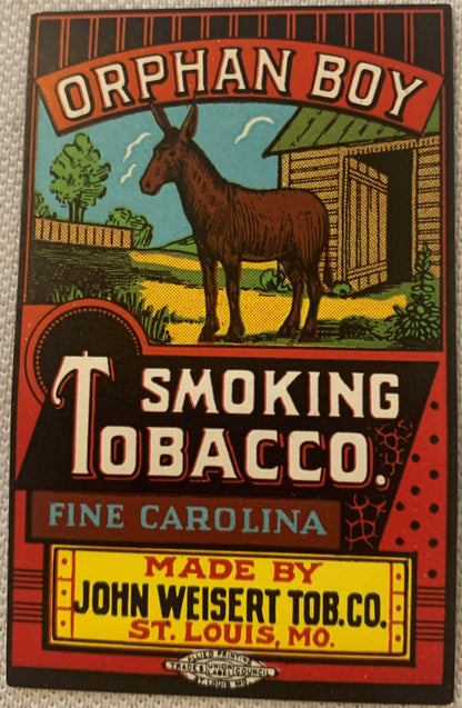 Antique Orphan Boy Smoking Tobacco Label 🫏 John Weisert Tob. Co. St. Louis MO Fine Carolina NOS