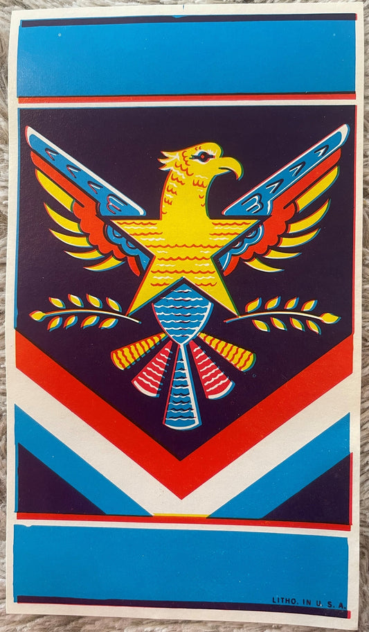 Vintage Thunderbird Eagle Shield Broom Label NOS 1930s 1940s Art Deco Patriotic Native American Americana Litho USA Unused Original 🧹