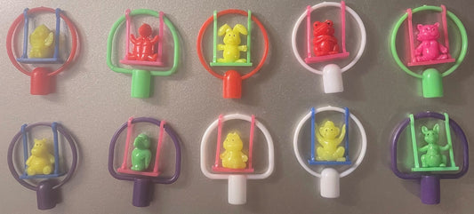 Vintage 1980s Animals on a Swing Pencil Toppers 🎨 Set of 8 or 16