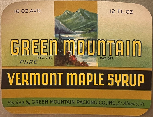 Vintage 1930s Green Mountain Vermont Maple Syrup Label 🍁 St. Albans VT NOS