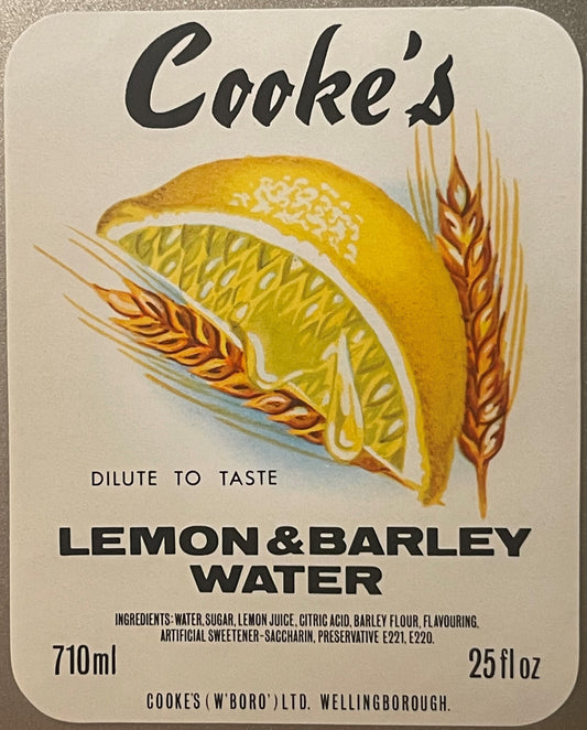 Vintage Cooke's 1940s Lemon Barley Water Label