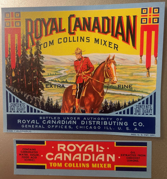 Combo 1950s Vintage Royal Canadian Tom Collins Mixer Labels ✨ Chicago, IL