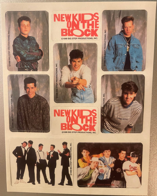 Vintage 1989 New Kids on the Block Sticker Sheet - NKOTB Big Step Productions Boy Band Memorabilia Five Members Portraits ✨