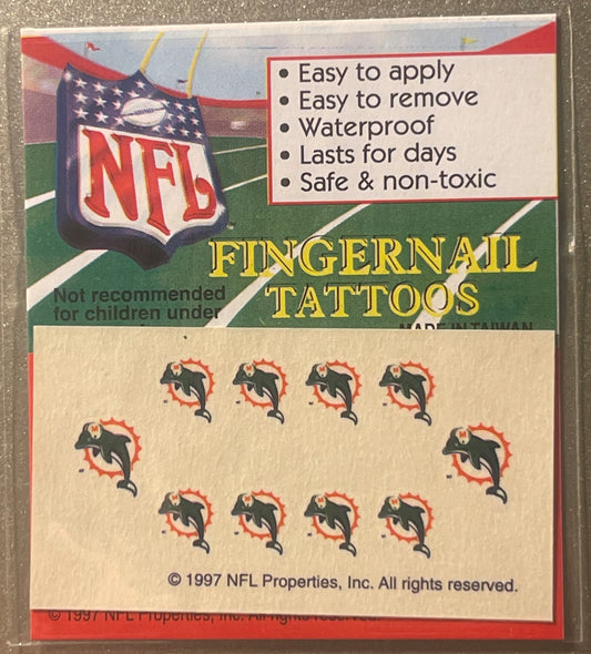 Vintage 1997 Miami Dolphins NFL Fingernail Tattoos Sealed Pack - Play-By-Play San Antonio Licensed Novelty Card 🍺