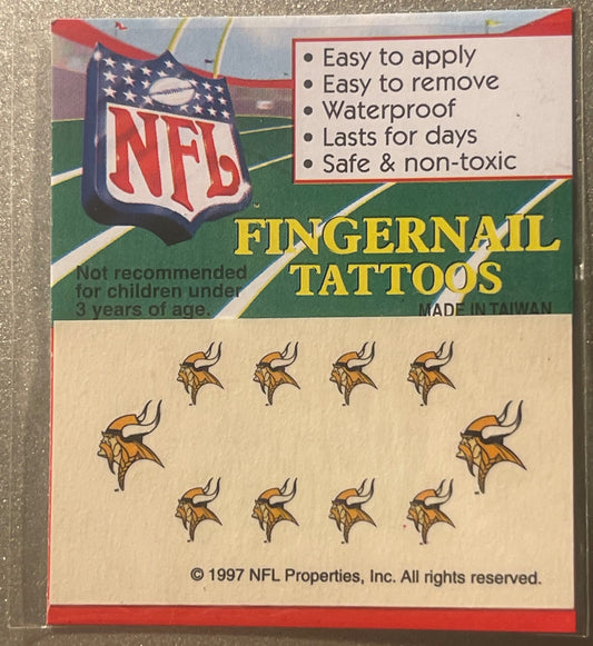 Vintage 1997 Minnesota Vikings NFL Fingernail Tattoos Sealed Sheet Superbowl Football Fan Gift NFL Properties Licensed Novelty 🍺