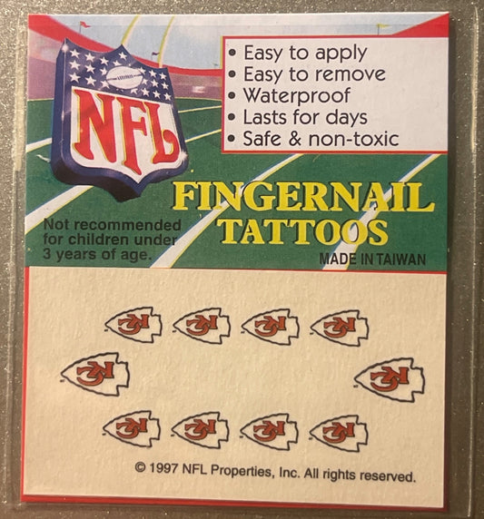 Vintage 1997 NFL Kansas City Chiefs Fingernail Tattoos - Play-By-Play San Antonio - Sealed Football Novelty Package Card 🍺
