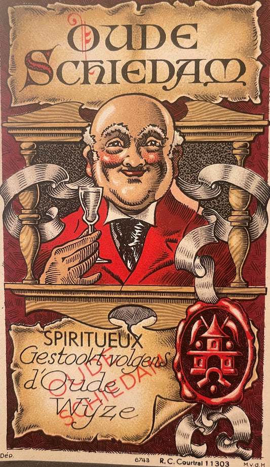Rare Version Antique Vintage 1930s Oude Schiedam Dutch Alcohol Liquor Wine Label 🥃