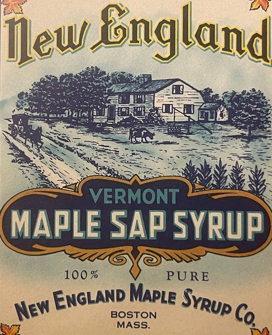 Antique 1910s 🍁 New England Vermont Maple Sap Syrup Label NOS Boston MA