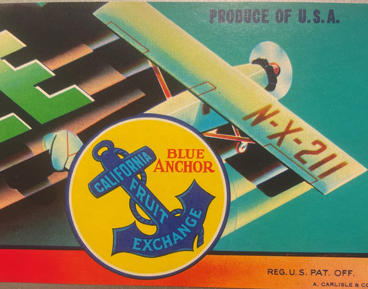 Vintage 1950s Lone Eagle Crate Label 🍎 Exeter, CA, Charles Lindbergh Tribute