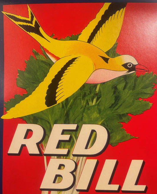 Vintage Red Bill Brand Celery Crate Label 🐦 Harry Becker & Co. Detroit Michigan Lithograph Art American Made