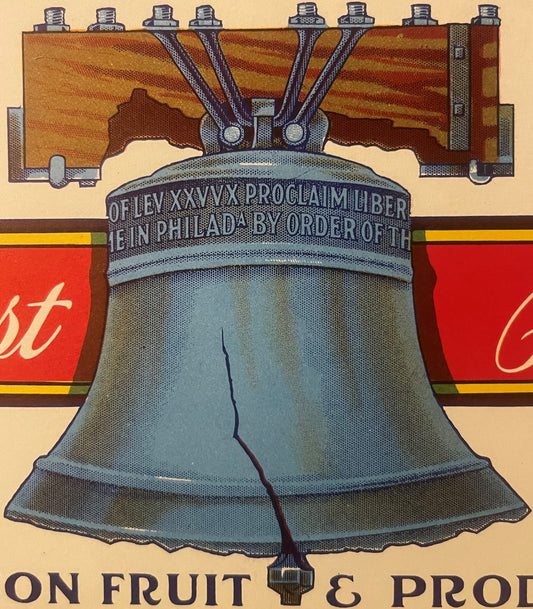 Antique 1931 Independent Brand Pear Crate Label 🔔 — Yakima Washington, Liberty Bell Patriotic Art