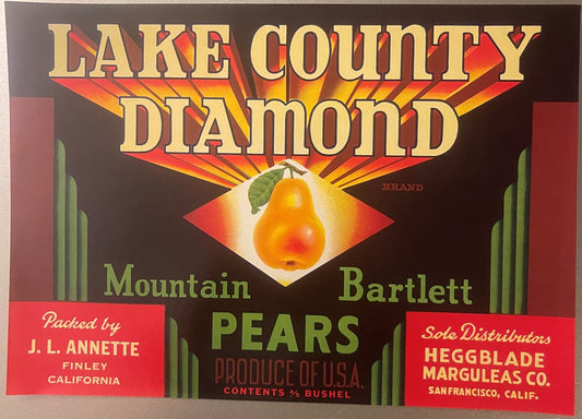 Vintage 1940s Lake County Diamond Crate Label