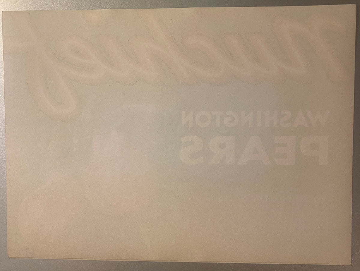 Cream-colored vintage crate label with faint embossed text reading "Pears" and what appears to be "291" or similar numbers, p