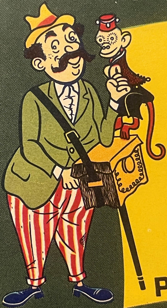 Vintage Hurdy Gurdy Brand Crate Label 🐒 — 1940s Egan, Fickett & Co. Orlando Florida, Organ Grinder & Monkey Art