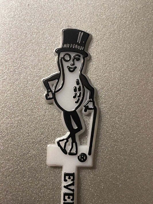Vintage Mr. Peanut Swizzle Stick 🥜 NOS Planters "Everybody Loves a Nut" White Plastic Barware American Made